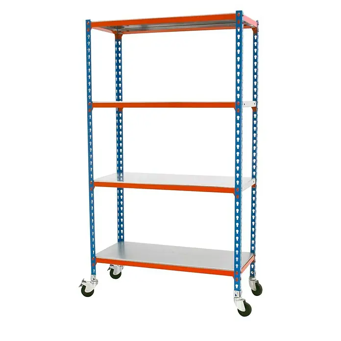 Simonrack Simonclick Estantería metálica Mobile Superplus - L x An x Al: 30 x 110 x 150 cm, Capacidad de carga: 180 kg/balda, Número de baldas: 4 ud., Azul/Naranja