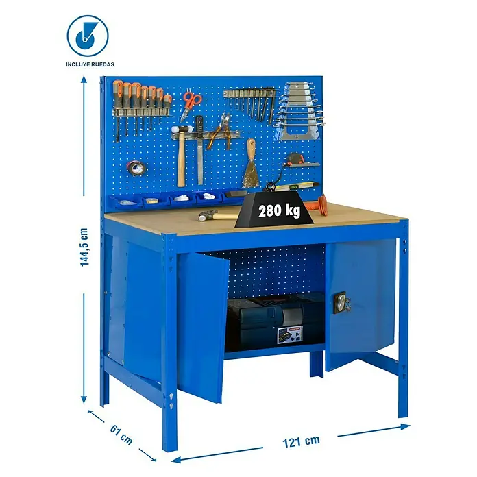 Simonrack Simonwork Banco de trabajo BT2 Locker Mobile - L x An x Al: 61 x 121 x 144,5 cm, Capacidad de carga: 280 kg, Azul