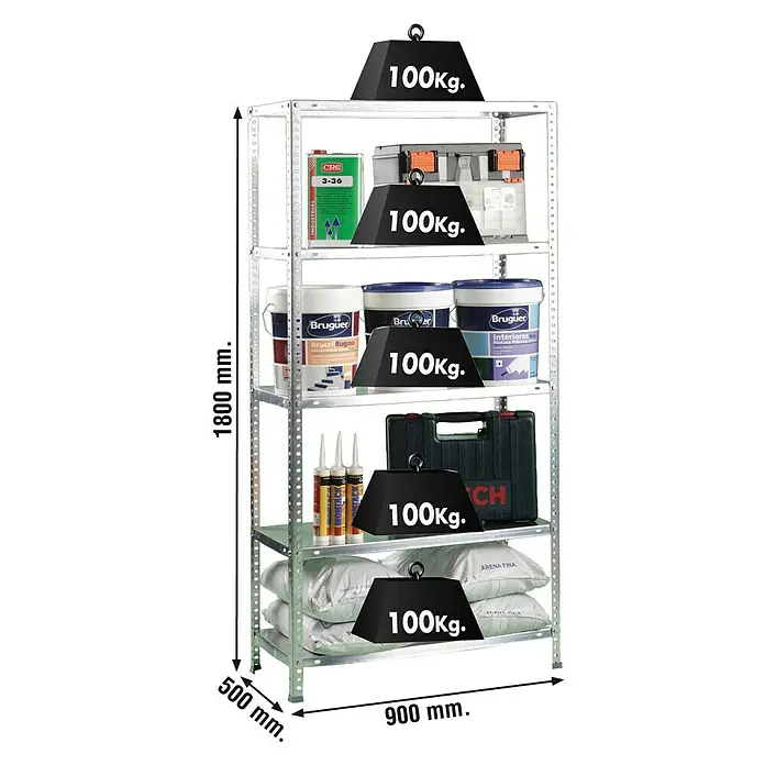 Simonrack Comfort Estantería metálica - L x An x Al: 50 x 90 x 180 cm, Capacidad de carga: 100 kg/balda, Número de baldas: 5 ud., Atornillado, Galvanizado