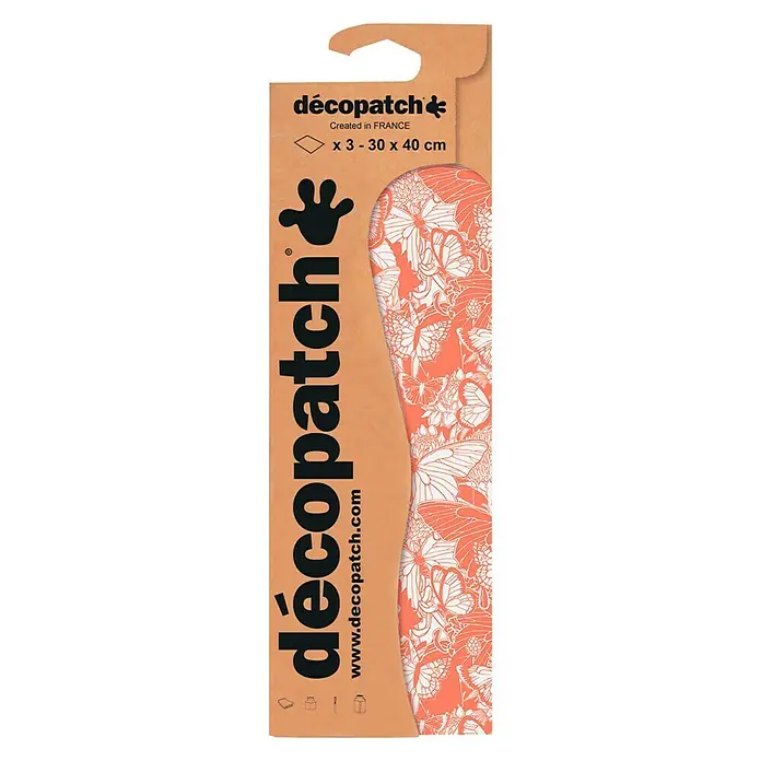 Décopatch Papel decorativo Orange shabby - Naranja, 3 ud., 40 x 30 cm