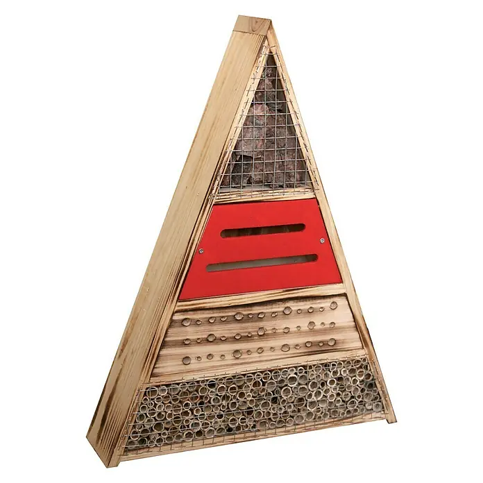 Windhager Insektenhotel Trigon - L x B x H: 36,5 x 9,5 x 48,5 cm, Holz, Naturbraun/Rot, Geflammt - Rechte Seitenansicht