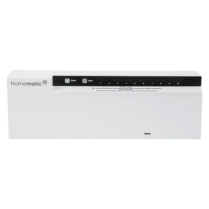 Homematic IP Fußbodenheizungsregler HmIP-FAL24-C10 - 52 x 225 x 75 mm, Funk, 24 V/50 Hz - Vorderansicht