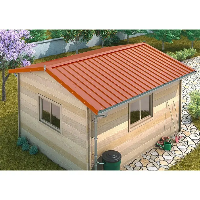 Sarei Piccolo Firstblech - Zuschnittbreite: 200 mm, Länge: 2.000 mm, Aluminium, Ziegelrot - Anwendungsbeispiel