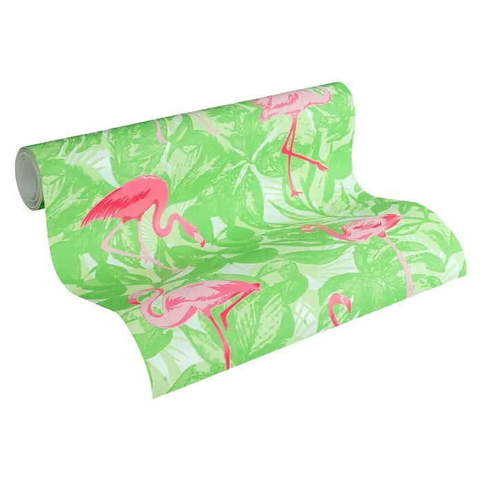 AS Creation Boys And Girls 6 Vliestapete Flamingo - Grün/Pink, Motiv, 10,05 x 0,53 m - Ansicht von oben