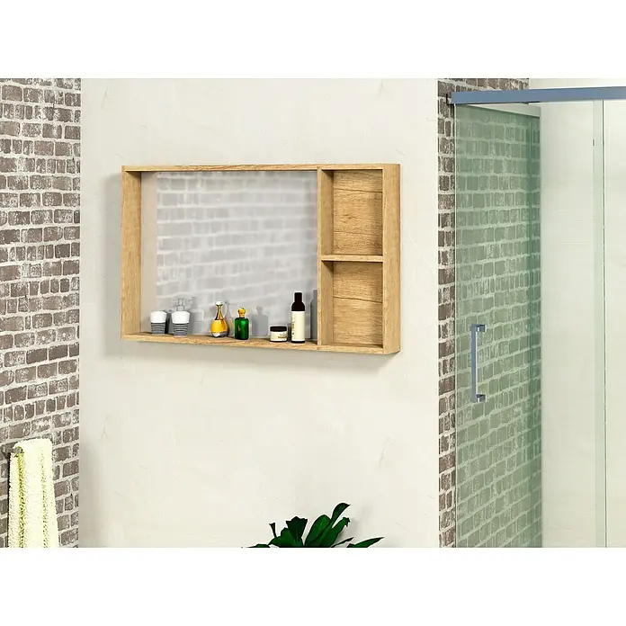 Armario con espejo Mel - An x Al: 70 x 56 cm, Melamina, Nature