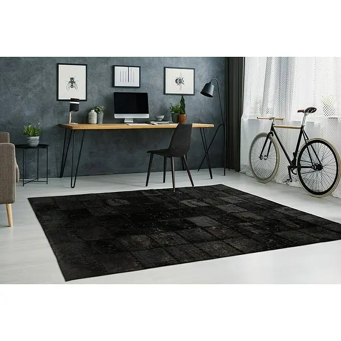 Kayoom Echtlederteppich Viola - Schwarz, 170 x 120 cm, 100 % Echtleder - Stimmungsaufnahme