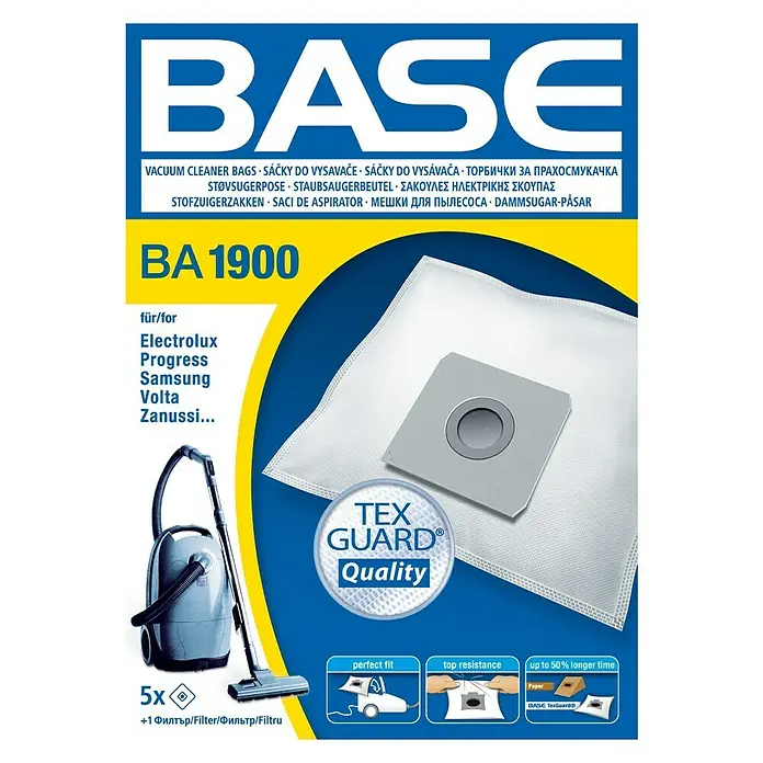 Base Staubsaugerbeutel BA 1900 - 5 Stk., Passend für: Electrolux Staubsauger, Progress Staubsauger, Samsung Staubsauger, Volta Staubsauger, Zanussi Staubsauger - Vorderansicht