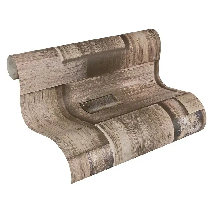 Lutèce Authentic Walls Papiertapete Holz - Braun/Beige, Holzoptik, 10,05 x 0,53 m - Ansicht von oben
