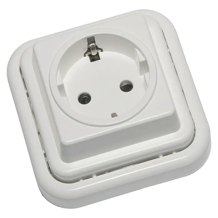 Fontini Kristal Enchufe - Blanco, 2 Polos + Toma Tierra, Plástico, En pared