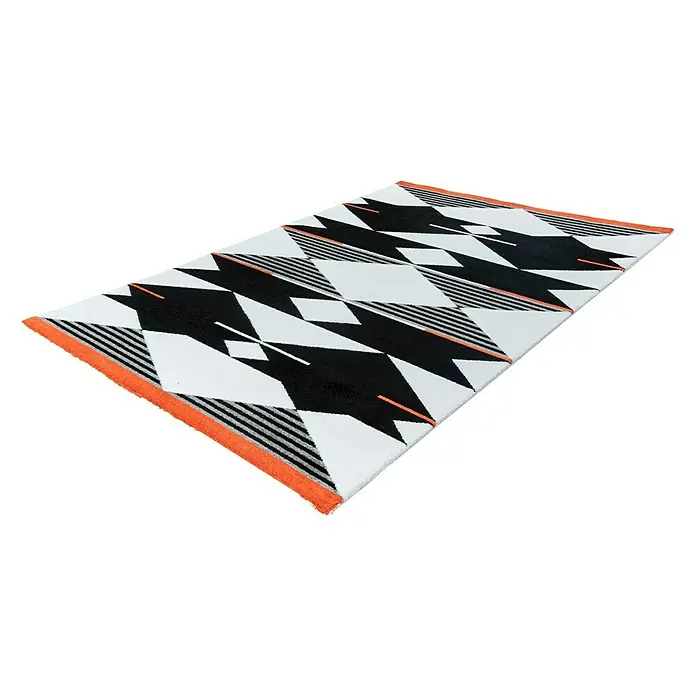 Kayoom Kurzflorteppich Broadway - Weiß/Schwarz, 170 x 120 cm, 100 % Polypropylen - Rechte Seitenansicht