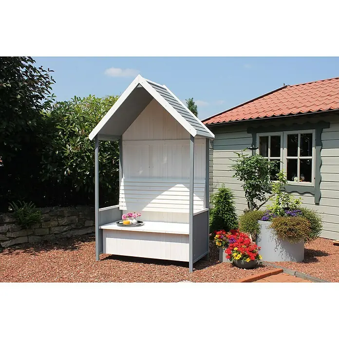 Leco Philosophenbank Antje - 137 x 75 x 224 cm, Tannenholz, Weiß/Grau, Zusätzlicher Stauraum