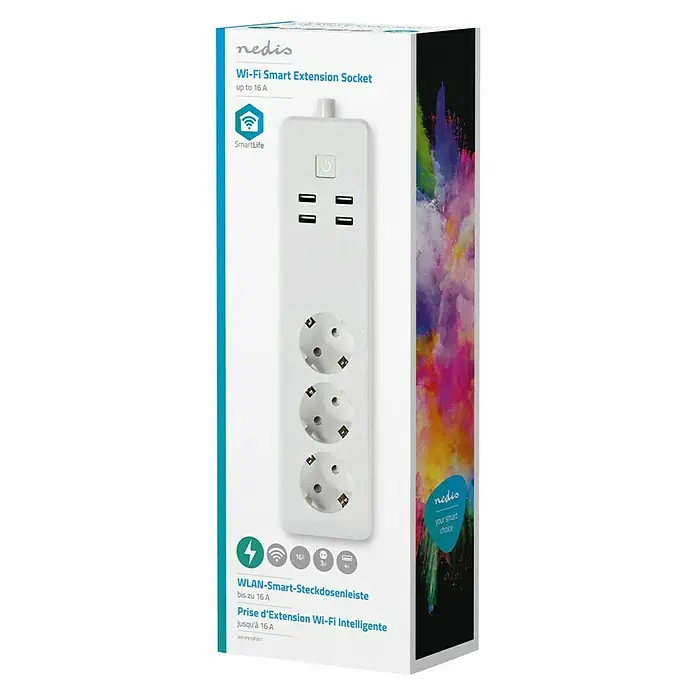 Nedis Smartlife Steckdosenleiste - Weiß, 4 x USB, Anzahl Steckdosen Schuko: 3, Max. Leistung: 3.840 W - Vorderansicht