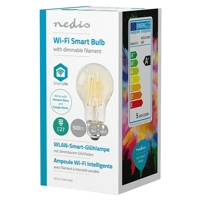Nedis Smartlife LED-Leuchtmittel - 1 Stk., E27, 5 W, Warmweiß, Dimmbar - Vorderansicht