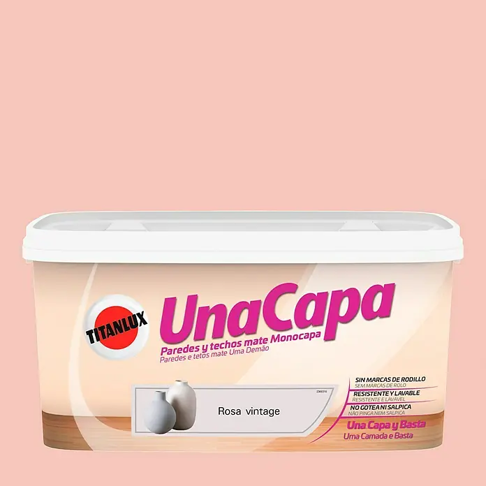 Titanlux Una Capa Pintura para paredes - Vintage Rosa, 4 l, Mate