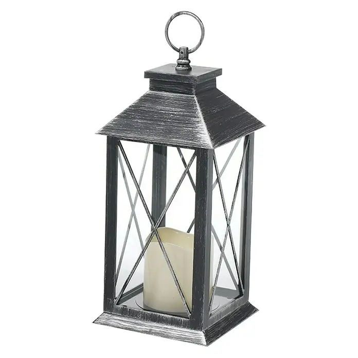LED-Laterne - 14 x 14 x 27 cm, Kunststoff, Silber - Linke Seitenansicht