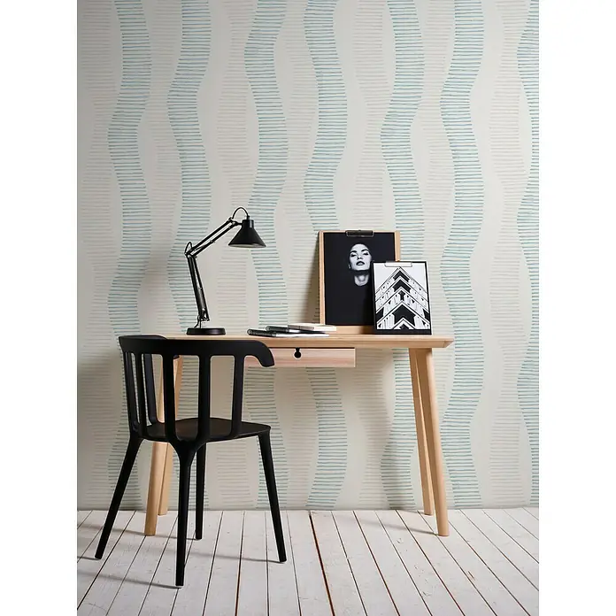AS Creation Linen Style Vliestapete Welle - Weiß/Blau, Wellen, 10,05 x 0,53 m - Stimmungsaufnahme