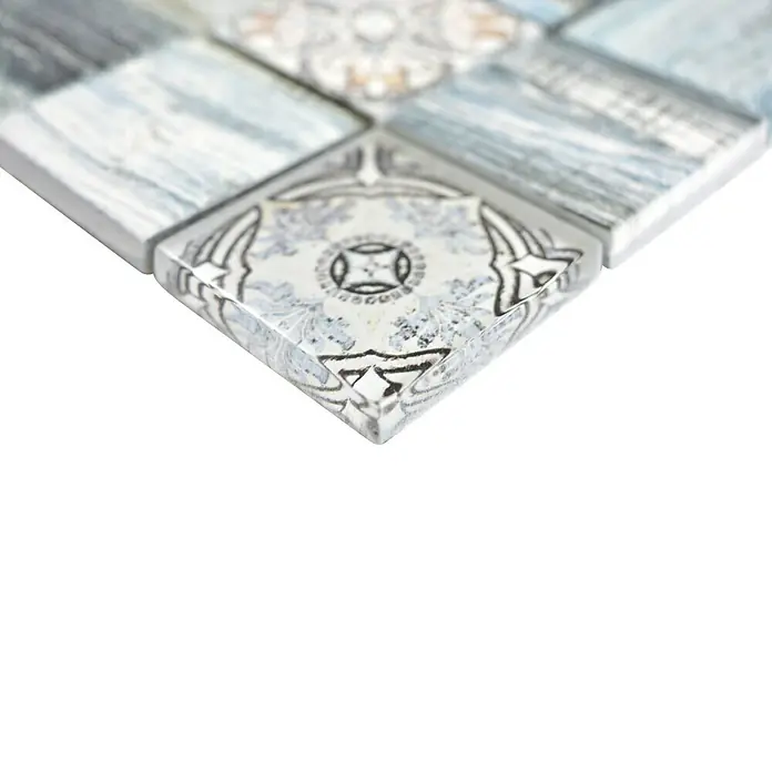 Mosaikfliese Quadrat Crystal XCM WOOD 300 - 30 x 30 cm, Blau/Grau, Glänzend - Detailaufnahme