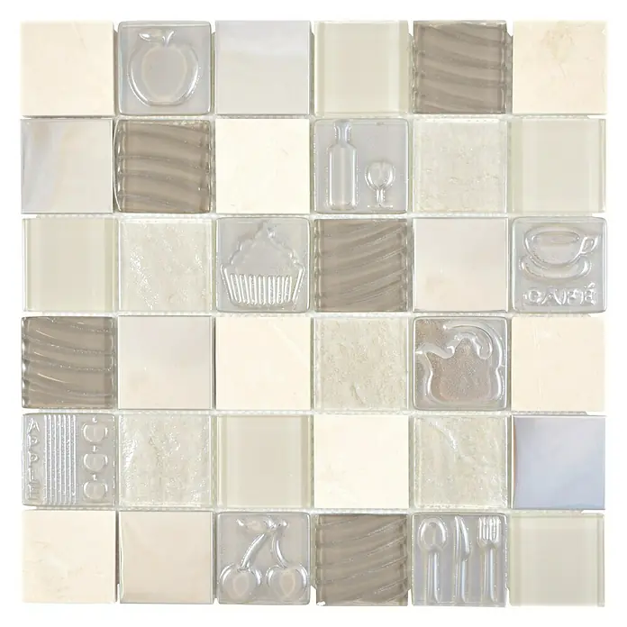 Mosaikfliese Quadrat Crystal XCM 8RK13 - 30 x 30 cm, Beige, Glänzend - Vorderansicht