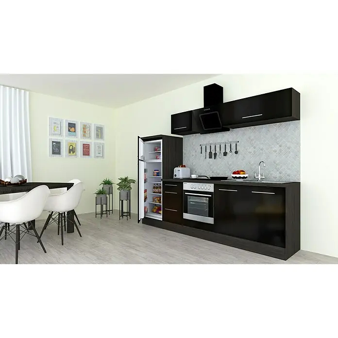 Respekta Premium Küchenzeile RP270ESCBO - Breite: 270 cm, Mit Elektrogeräten, Schwarz Hochglanz - Stimmungsaufnahme
