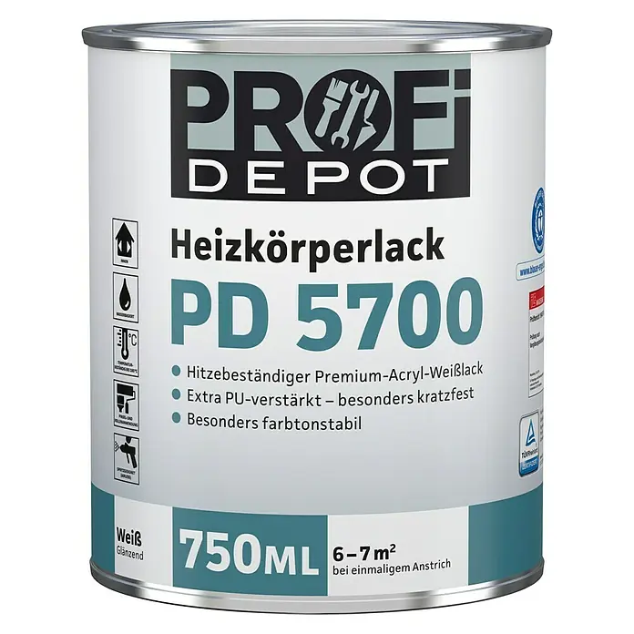 Profi Depot PD Heizkörperlack PD 5700 - Weiß, 750 ml, Glänzend - Vorderansicht