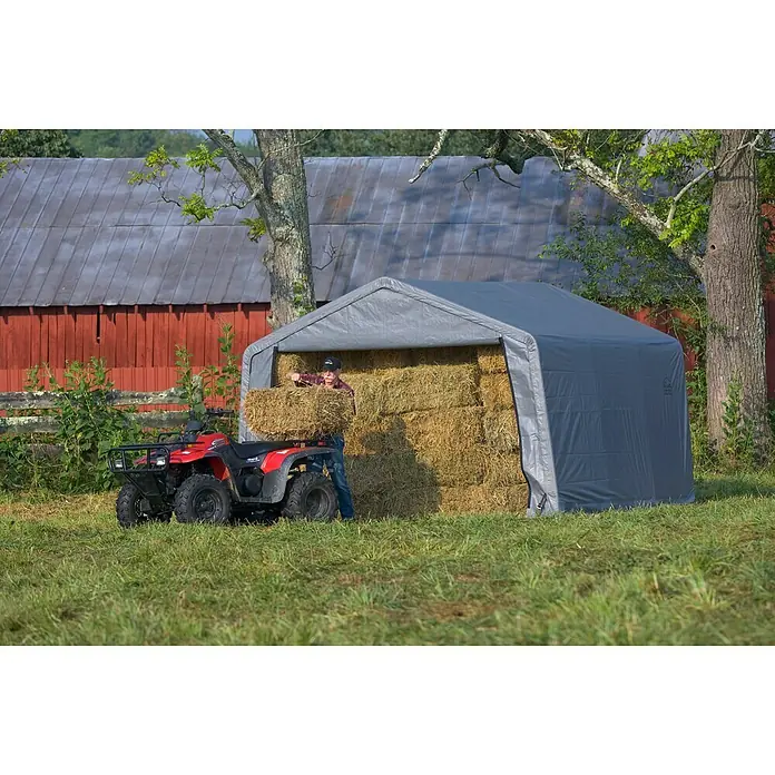 ShelterLogic Folien-Gerätehaus - Außenbreite inkl. Dachüberstand: 370 cm, Außentiefe inkl. Dachüberstand: 370 cm - Stimmungsaufnahme