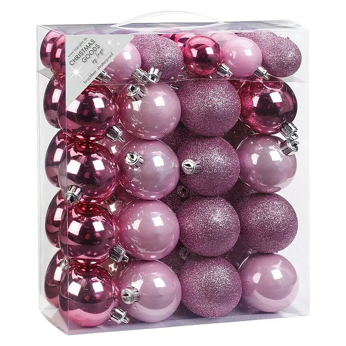 Christbaumkugel-Mix - Rosa, Kunststoff, Durchmesser: 4 cm - 6 cm, 50 Stk. - Vorderansicht