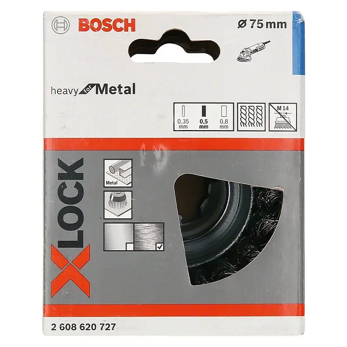 Bosch Professional X-Lock Topf-Drahtbürste Heavy for Metal - Passend für: Winkelschleifer, Durchmesser Topf: 75 mm, Art Draht: Gezopft - Vorderansicht