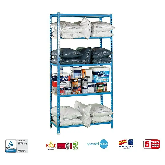 Simonrack Maderclick Estantería metálica Superplus - L x An x Al: 40 x 110 x 200 cm, Capacidad de carga: 150 kg/balda, Número de baldas: 5 ud., Inserción, Azul