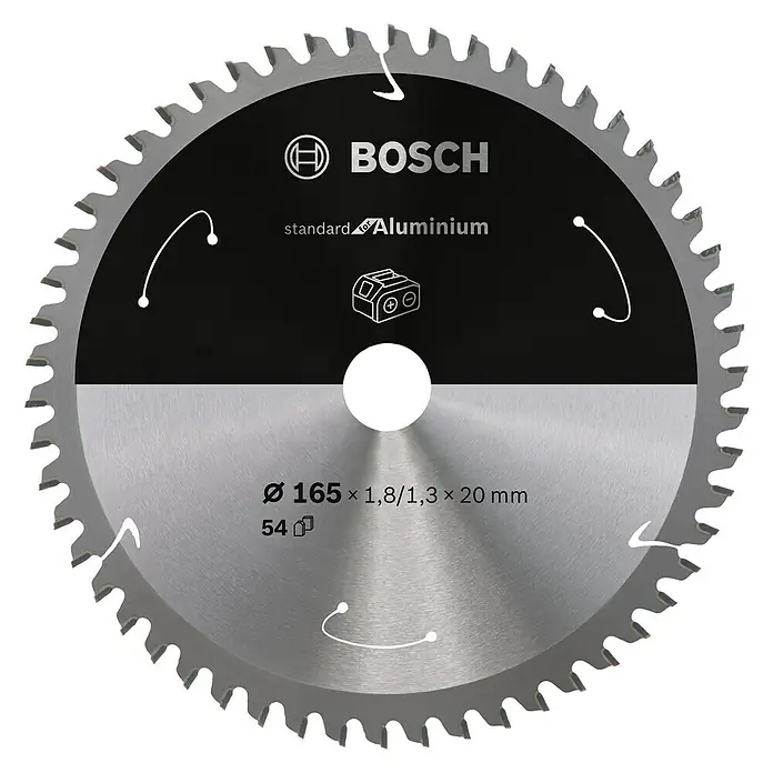 Bosch Kreissägeblatt Standard for Aluminium - Durchmesser: 165 mm, Bohrung: 20 mm, Anzahl Zähne: 54 Zähne - Vorderansicht