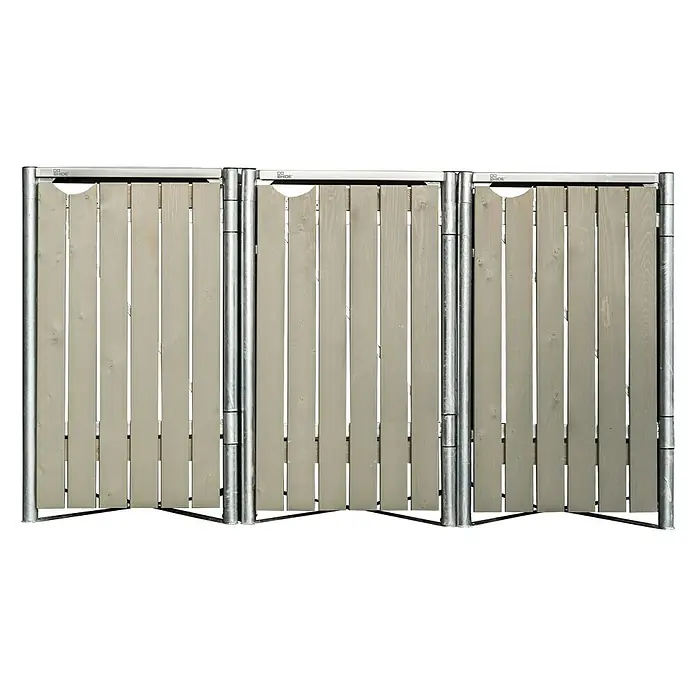 Hide Mülltonnenbox - 80,7 x 209,1 x 115,2 cm, Passend für: 3 Mülltonnen 180 - 240 l, Holz, Natur/Grau - Vorderansicht