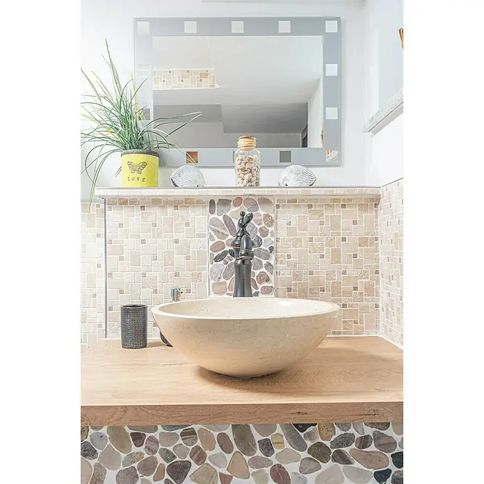 Mosaikfliese Kiesel XKS 403 - 31,5 x 31,5 cm, Grau/Beige, Matt - Stimmungsaufnahme