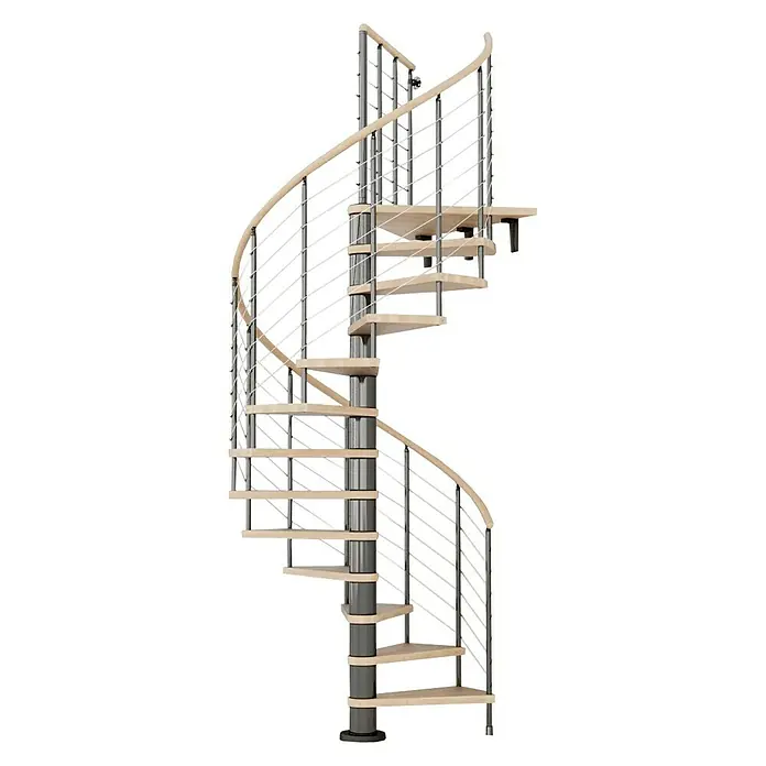 Fontanot Arké Escalera de caracol Kloe - Diámetro: 160 cm, Negro, Color peldaños: Haya clara, Altura de planta: 253 cm - 306 cm