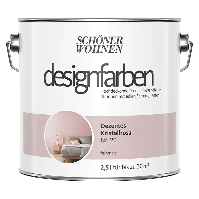 SCHÖNER WOHNEN-Farbe Wandfarbe Designfarbe - Dezentes Kristallrosa, 2,5 l, Matt - Vorderansicht