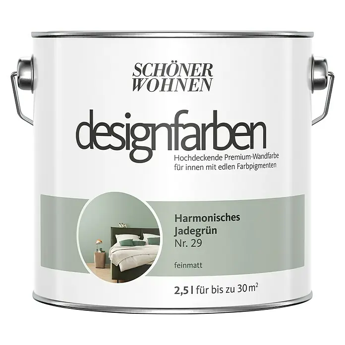 SCHÖNER WOHNEN-Farbe Wandfarbe Designfarbe - Harmonisches Jadegrün, 2,5 l, Matt - Vorderansicht
