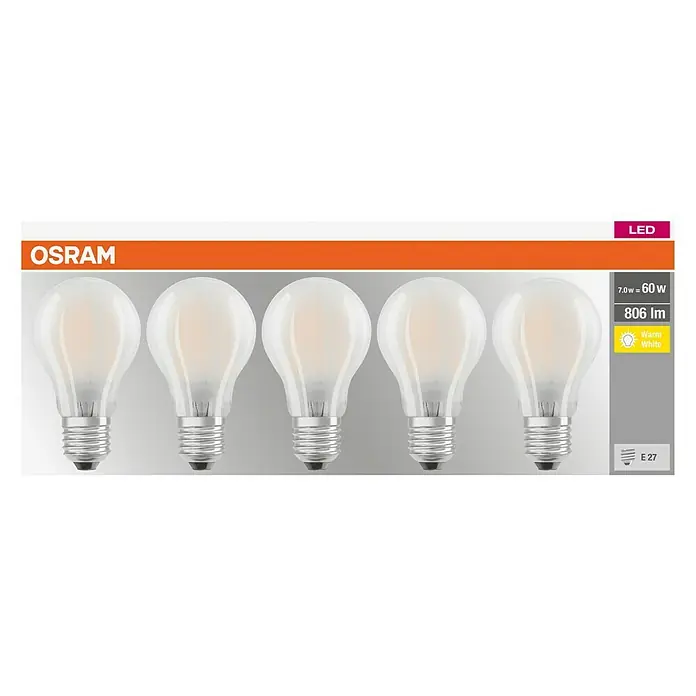 Osram Star LED-Leuchtmittel Classic A60 - 5 Stk., 7 W, E27, Warmweiß, Matt