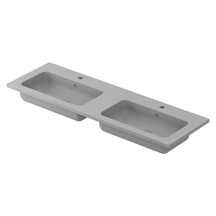 Lavabo doble Zeppelin - 140,5 x 45,5 cm, Orificios para grifo: Medio, Gris