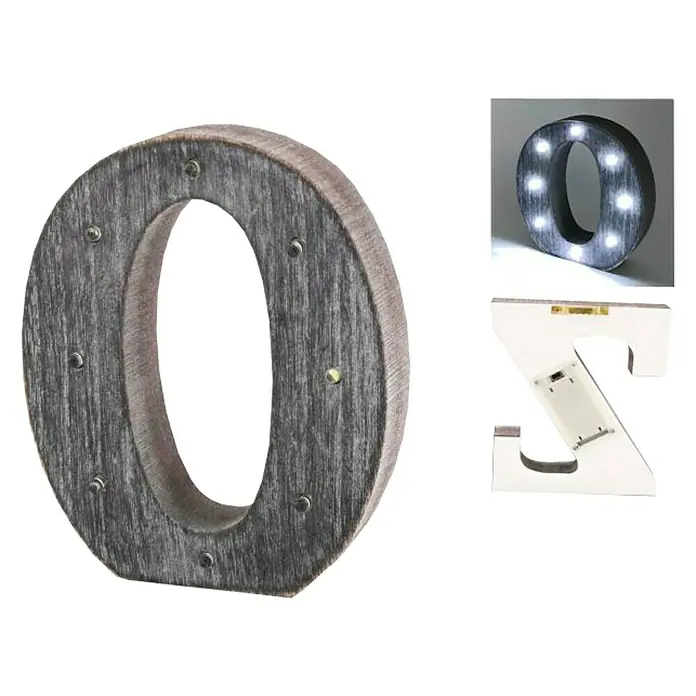Letra LED de madera - O, Marrón oscuro, Color de luz: Blanco neutro