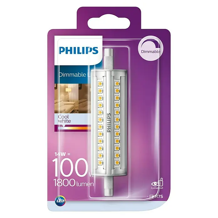 Philips Bombilla LED - 14 W, R7s, Color de luz: Blanco neutro, Intensidad regulable, Tubular