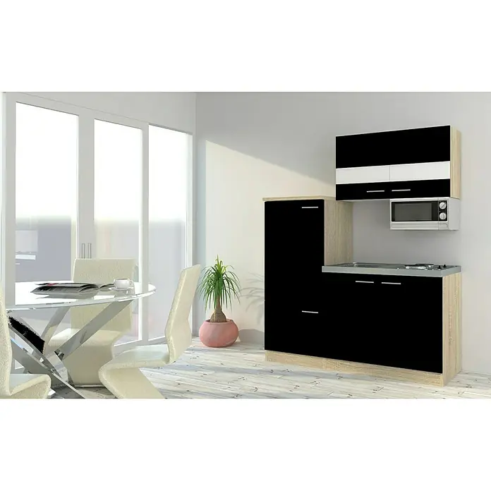 Respekta Singleküche KB160ESSMI - Breite: 160 cm, Mit Duo-Kochmulde, Schwarz