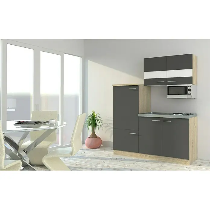 Respekta Singleküche KB160ESGMI - Breite: 160 cm, Mit Duo-Kochmulde, Grau