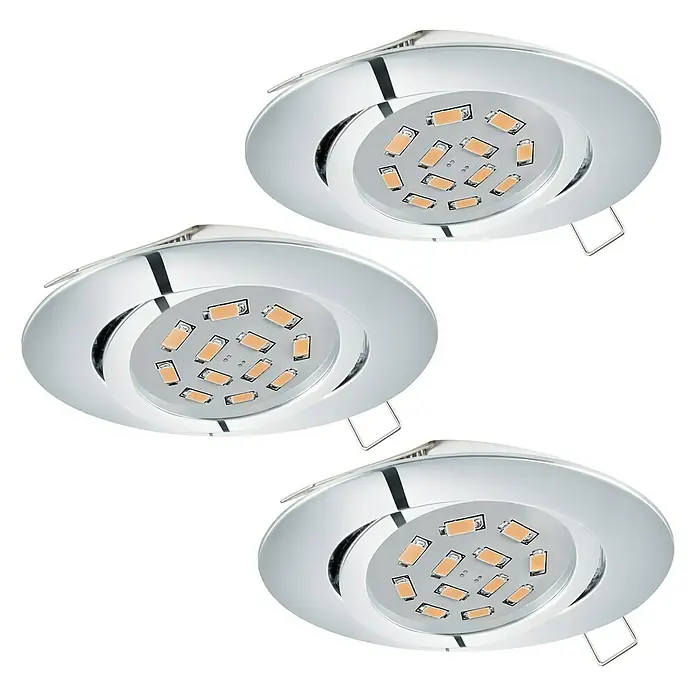 Eglo Ugradbena LED svjetiljka Tedo - 5 W, Krom, Topla bijela, Promjer: 8 cm, 3 Kom. - Pogled sprijeda