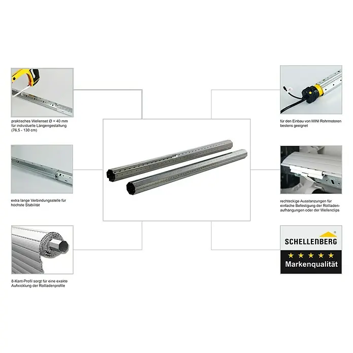 Schellenberg Achtkantwellen-Set Mini - Auszugslänge: 130 cm, Geeignet für: Rollladen-Mini-Systeme
