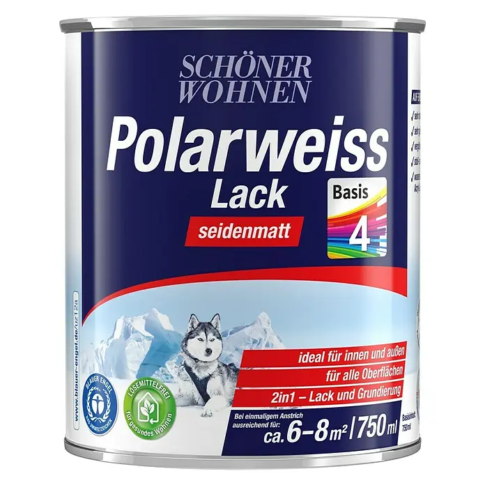 SCHÖNER WOHNEN-Farbe Weißlack Polarweiß Basis 4 - Basismischfarbe, 750 ml, Seidenmatt - Vorderansicht