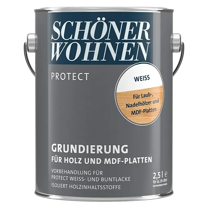 SCHÖNER WOHNEN-Farbe Protect Grundierung für Holz und MDF-Platten - Reinweiß, 2,5 l - Vorderansicht