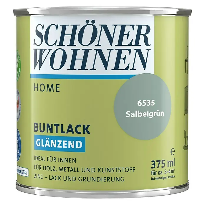 SCHÖNER WOHNEN-Farbe Home Buntlack - Salbeigrün, 375 ml, Glänzend - Vorderansicht