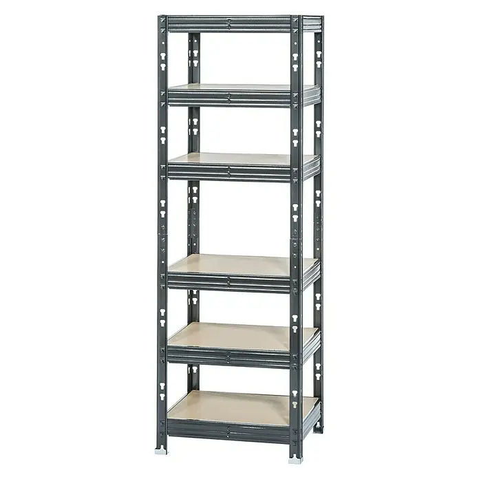 Metall-Schwerlastregal - L x B x H: 50 x 60 x 180 cm, Traglast: 300 kg/Boden, Stecken, Schwarz - Vorderansicht