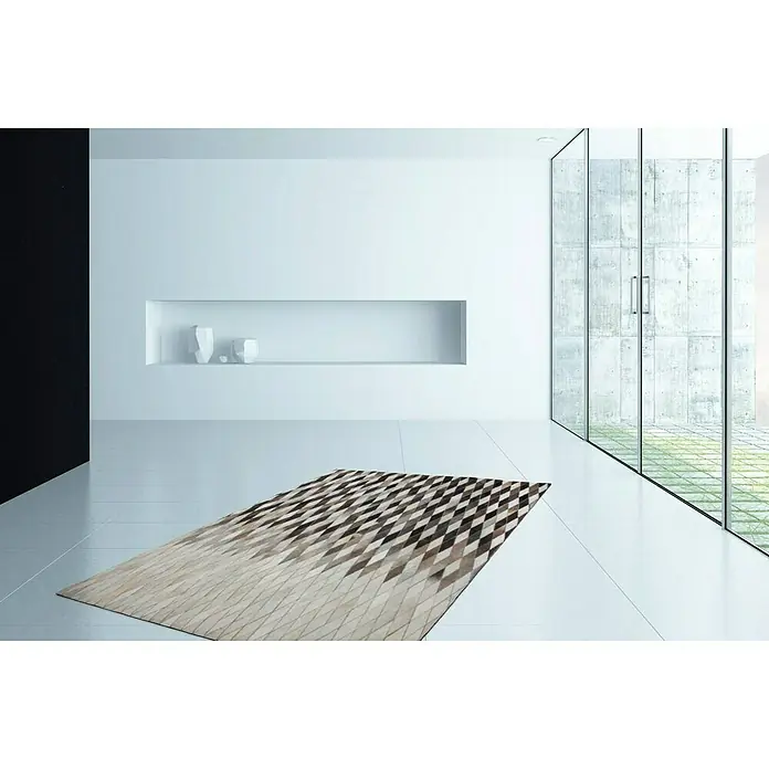 Kayoom Echtlederteppich Eclipse 510 - Grau, Braun, Beige, 170 x 120 cm, 100 % Leder - Stimmungsaufnahme