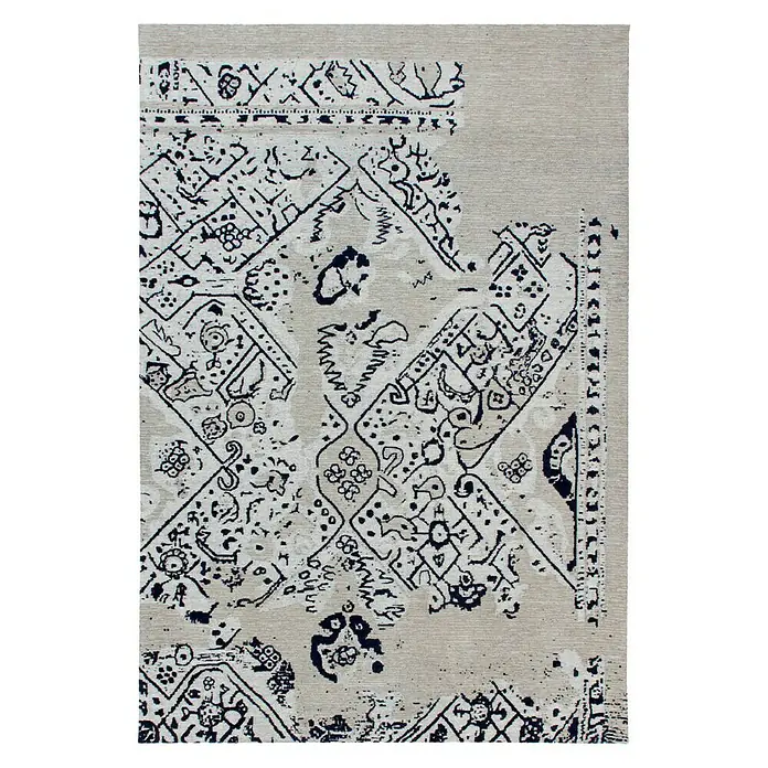 Kayoom Flachgewebeteppich River 120 - Grau/Schwarz, 150 x 80 cm, 70 % Baumwolle, 30 % Polyester - Ansicht von oben