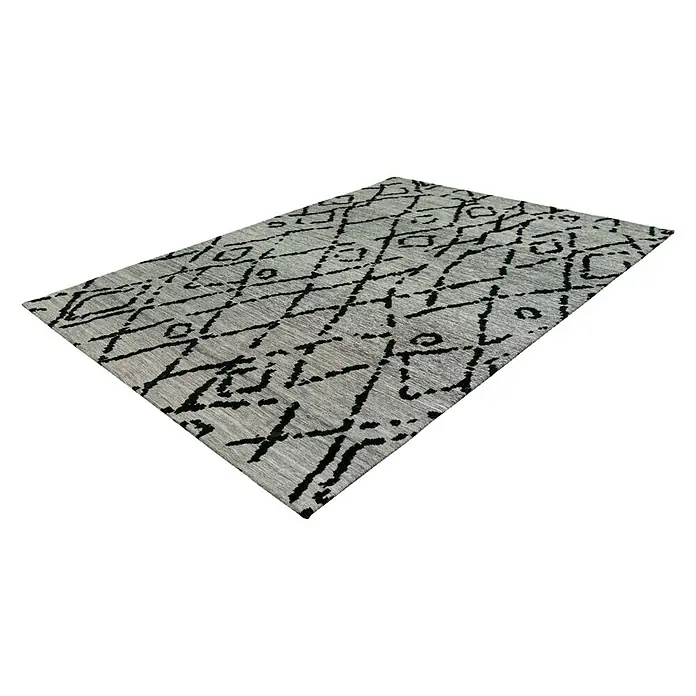 Kayoom Flachgewebeteppich River 110 - Grau/Schwarz, 230 x 155 cm, 70 % Baumwolle, 30 % Polyester - Linke Seitenansicht