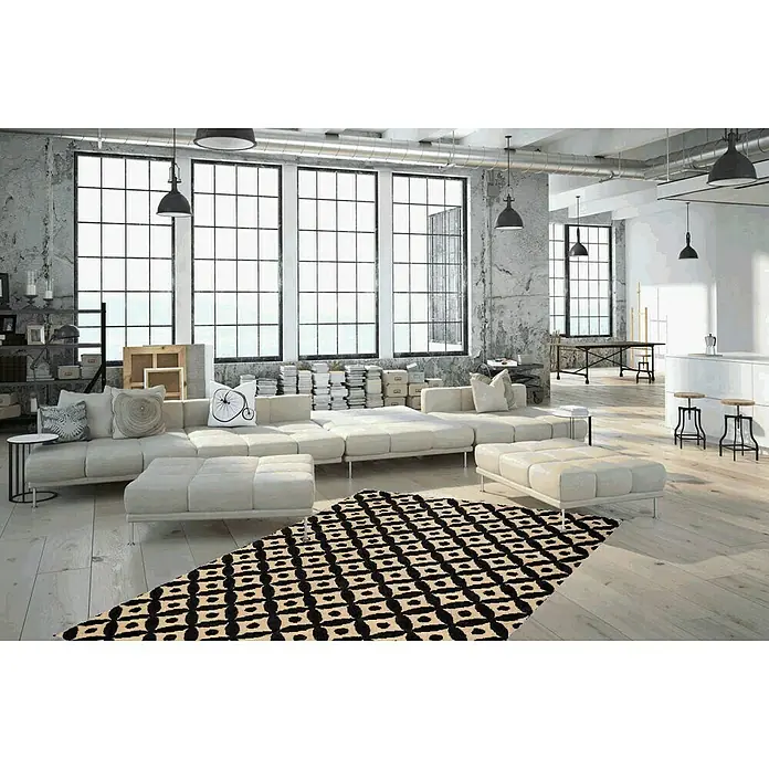 Kayoom Flachgewebeteppich Scandy I - Natur/Schwarz, 150 x 80 cm, 100 % Jute - Stimmungsaufnahme